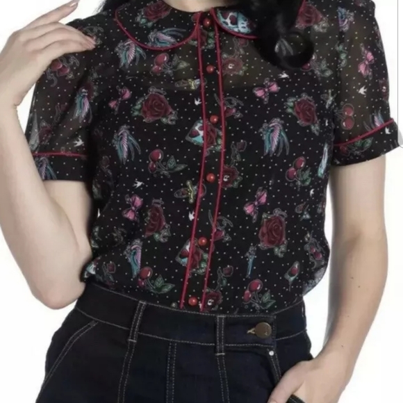 Hell Bunny Tops - Hell Bunny Pinup Blouse Shirt, size XL